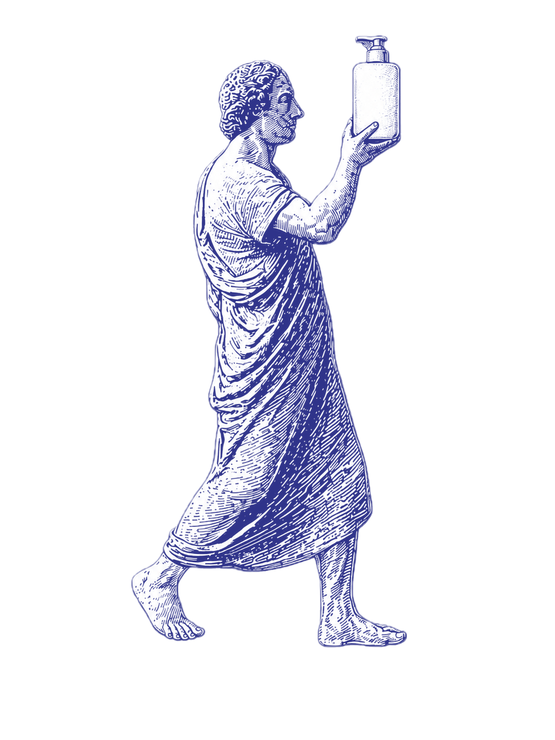 Blue line illustration of a bottle